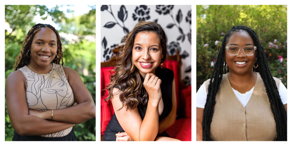 [L to R] Kayla Corbin (Doctoral candidate, Communication), Megan Foster (Doctoral candidate, Communication), and Simiyha Garrison (Doctoral candidate, American Studies) 